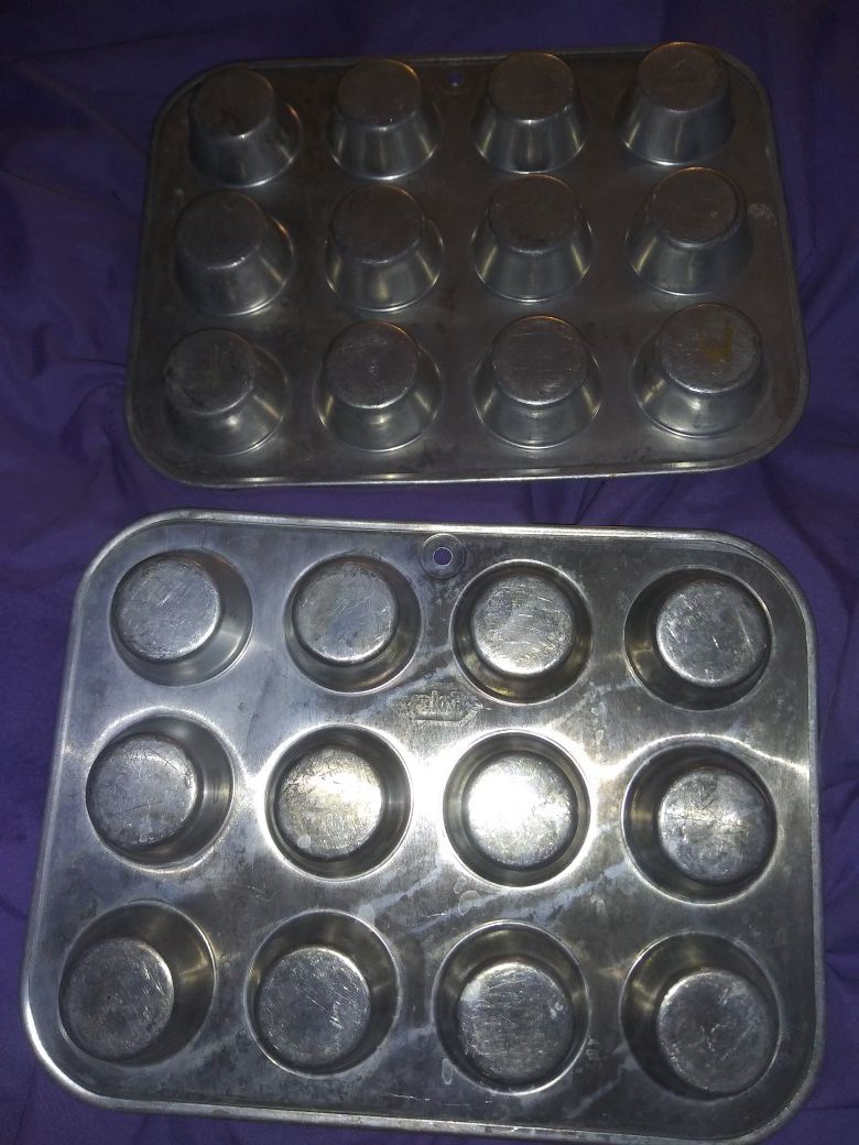 2 Nesting Mini Muffin Cupcake Pans Tins Aluminum Mirro Foley Vtg Bakeware