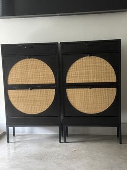 Black Rattan Shoe Cabinet (Set of 2)