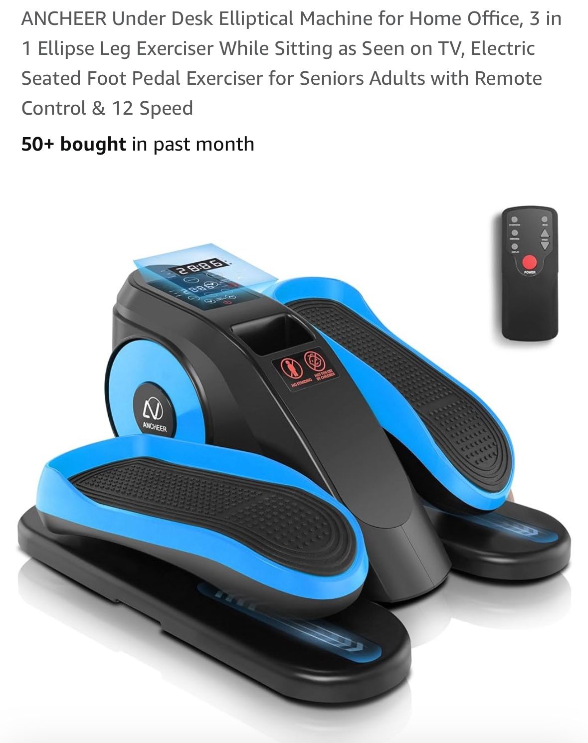 NIB ANCHEER Under Desk Elliptical Machine for Home Office, 3 in 1 Ellipse Leg Exerciser While Sitting as Seen on TV, Electric Seated Foot Pedal Exerci