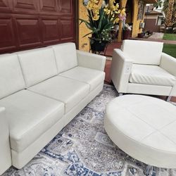 Beautiful Leather Couch And Chair Ottoman White Color Totally Deep Clean Good Condition 