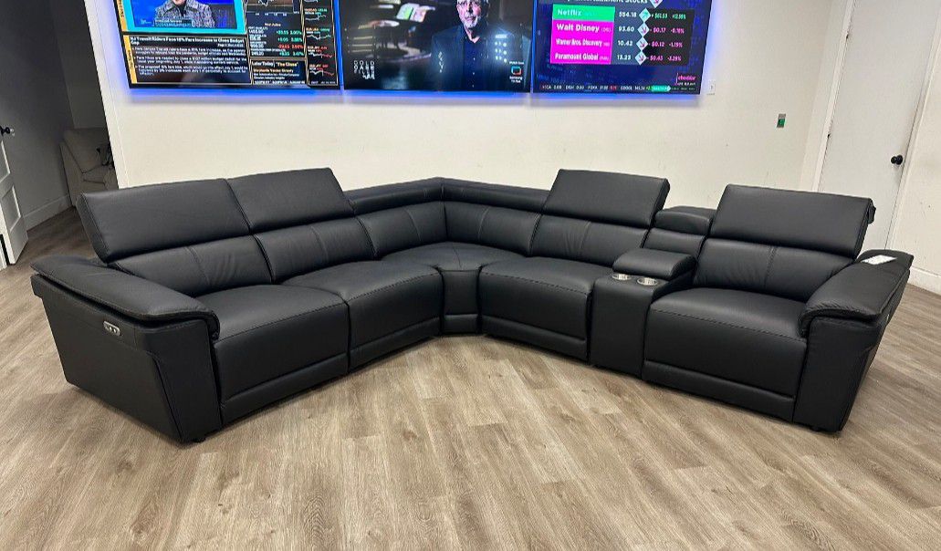 Power Genuine Leather Reclining Sectional 