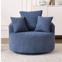 Yoglad Silla redonda giratoria de 38.58 pulgadas, cómoda silla Boucle de 360° con cojín grueso, sofá individual moderno de gran tamaño con 3 almohadas