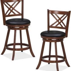New assembled 360° Swivel Barstools Set of 2, 24" Counter Height Bar Chairs with Back & Footrest