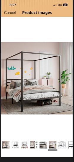 Black Metal Four-Post Canopy Bed Frame