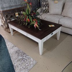 Creme And Wood Coffee Table
