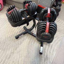 bowflex dumbbells up to 52.5 pds each with stand and bench press