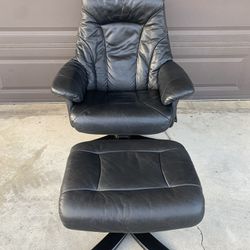 Black Leather recliner with ottoman