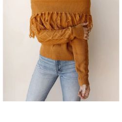 New With Tags Women's Off Shoulder Sweater Long Sleeve Tassel Ribbed Knitted Fringe Sweater Pullover Tops