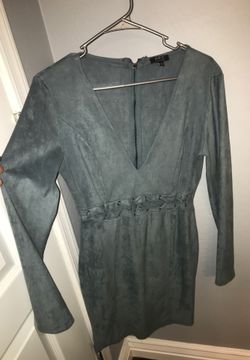 Blue suede long sleeve dress
