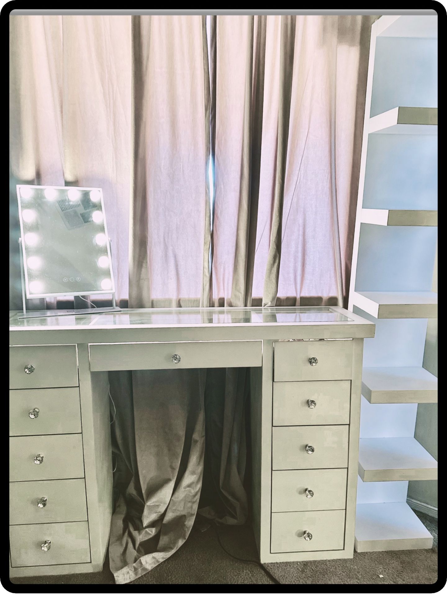 Gorgeous Glass Top Vanity With Mirror!