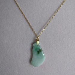 Necklace. A Grade Green Emerald Jade Jadeist Pech Pdnt Steel GPD Chain 20" 