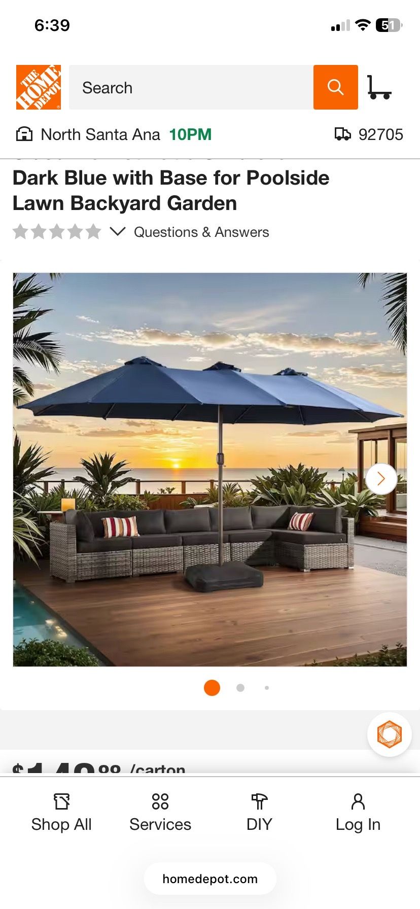 15 ft. Rectangule Outdoor Double Sided Market Patio Umbrella in Dark Blue with Base for Poolside Lawn Backyard Garden
