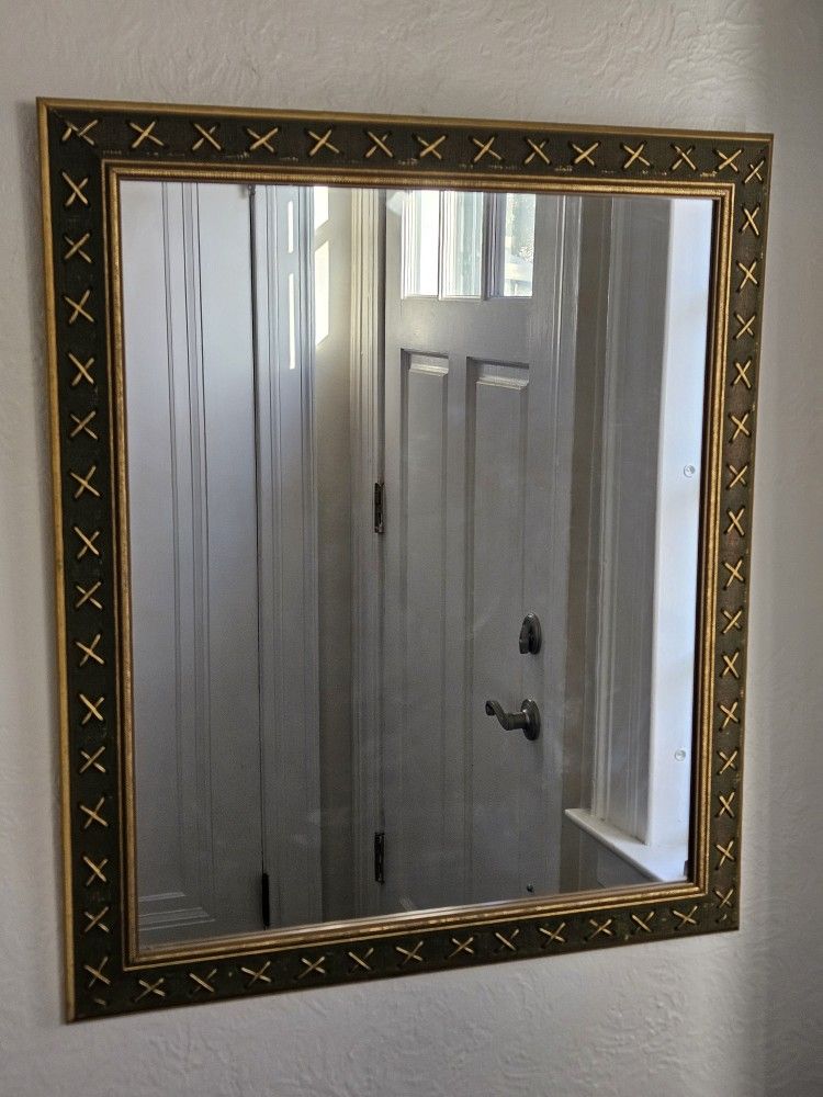 Gold Gilded Giltwood Cross Stich Border Framed Mirror