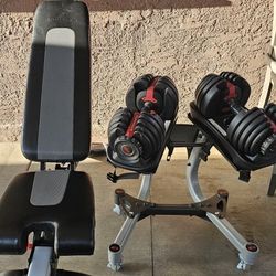 BOWFLEX DUMBELLS COMES WITH STAN AND BENCH