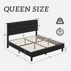 Queen bed frame with headboard, platform bed with wooden slats, easy to assemble