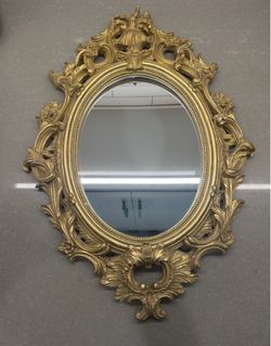 Ornate Gold Rococo Oval Wall Mirror – Tuscan Baroque Style