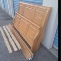 GOLDEN PECAN ALL WOOD QUEEN SIZE SLEIGH BED FRAME WITH HEAVY DUTY SLATS SUPPORTS