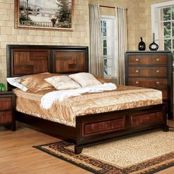 Brand new walnut queen bedframe (86"L X 65"W X 54 1/4"H)