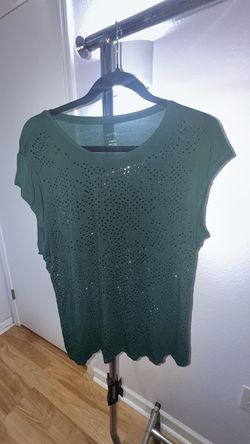 Calvin Klein Liquid Jersey Olive Green Studded Cap Sleeve Top - Woman’s Size XL