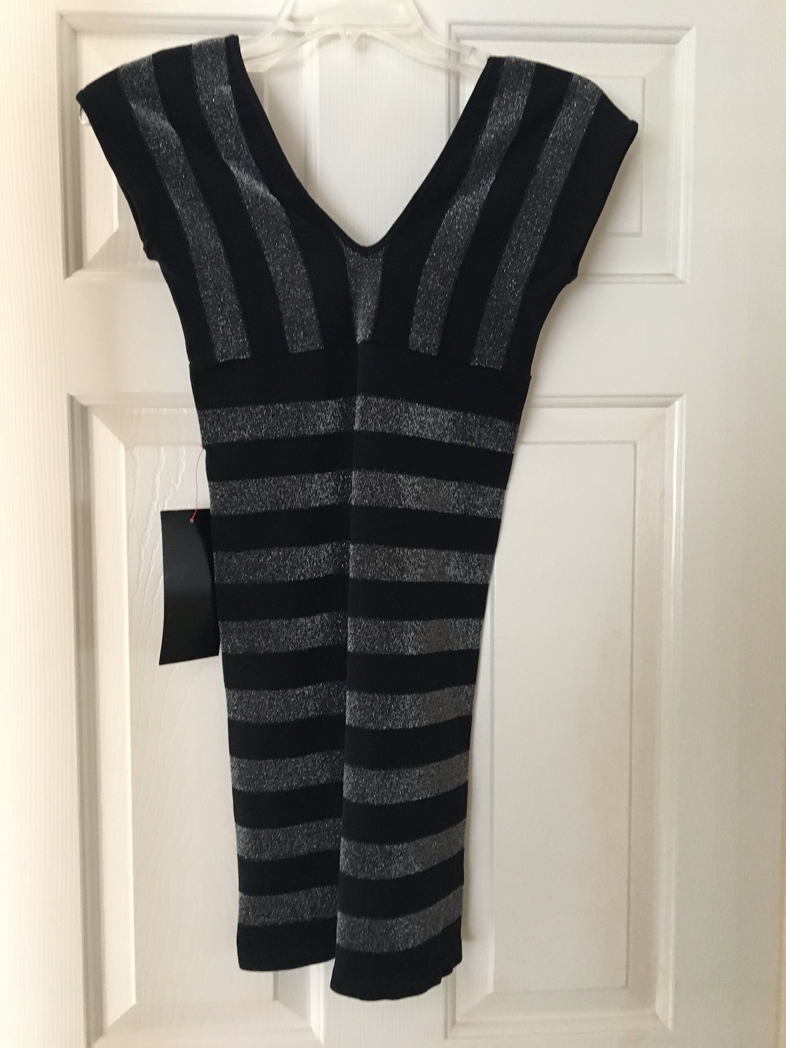 Bebe Lurex Black and Silver Striped Dress, Size M/L