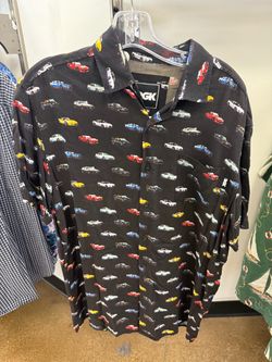 DGK Black Button-Up Shirt with Car Print