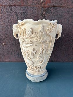 Vintage faux Ivory Signed Asian Inspired Vase