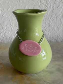 Green Ceramic Vase with Get Well Charm