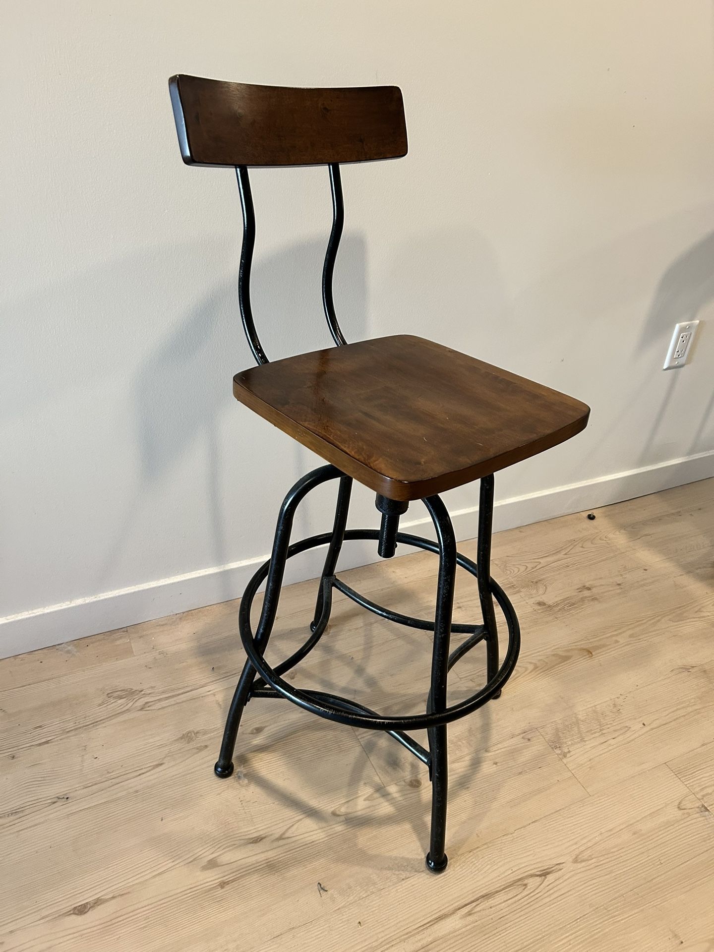 Adjustable Height Bar Stools (2) – Wood & Metal