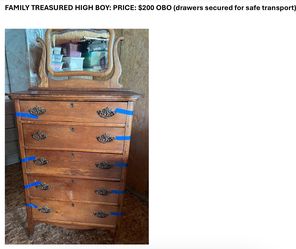 FAMILY TREASURED ANTIQUE HIGH BOY  PRICE: $200 OBO