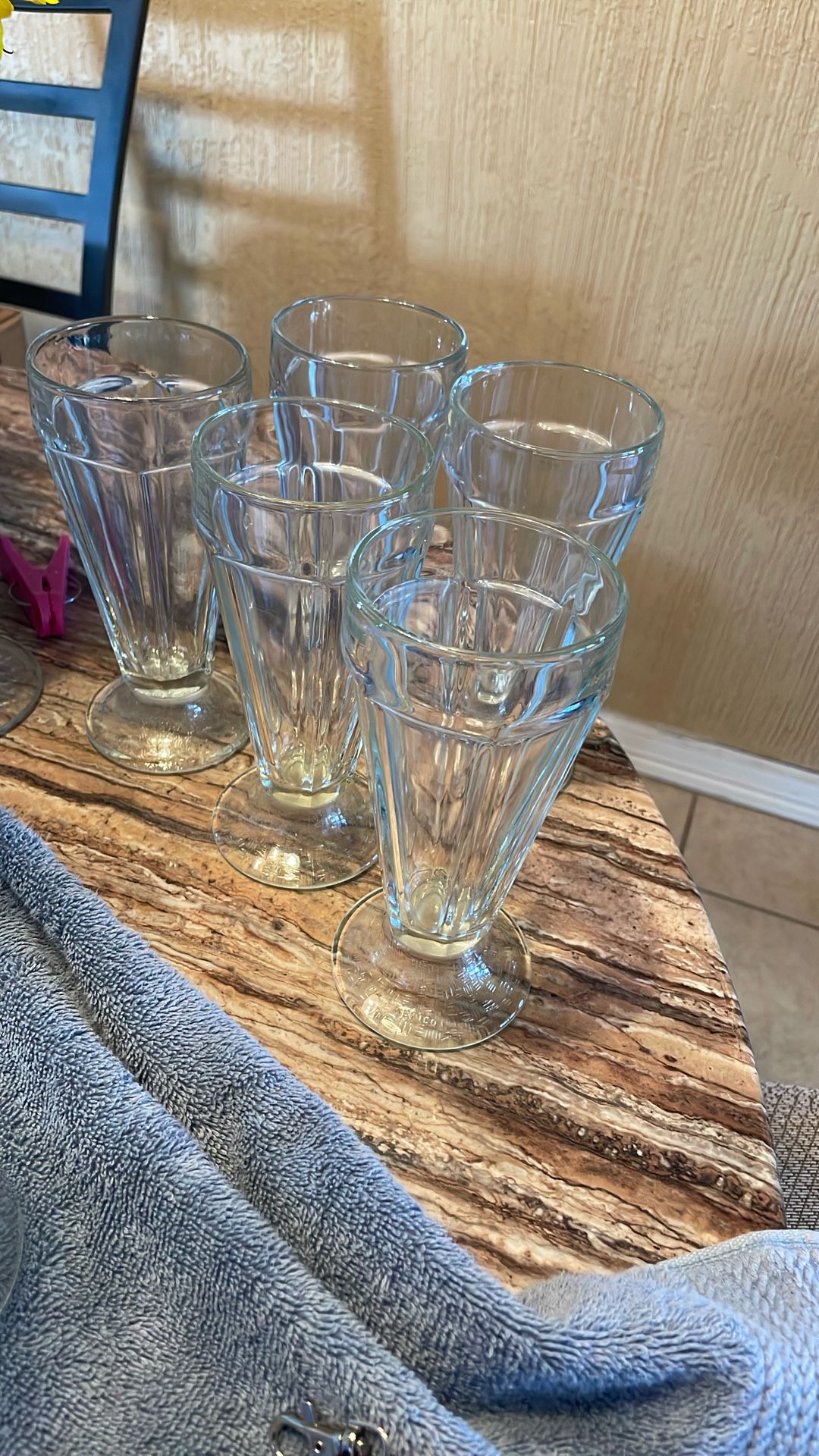 5 Vintage clear glass footed soda fountain, ice cream