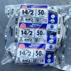 (2) Romex 14/2 Wiring X 50’.   (1) 15’ Romex SIMpull 10/2. (10) Nylon Wall Plates. (1) 15 Amp Breaker