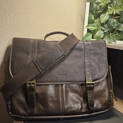 Samsonite Brown Leather Messenger Laptop Bag Shoulder Handbag Flapover Case Bag