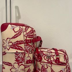 Vintage Roxy Floral Travel Luggage Rolling Duffle Bag Set