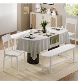 Two dining chairs and two dining benches,modern dining chairs with ergonomic backrests, wooden frames, and metal legs,suitable for kitchens and dining