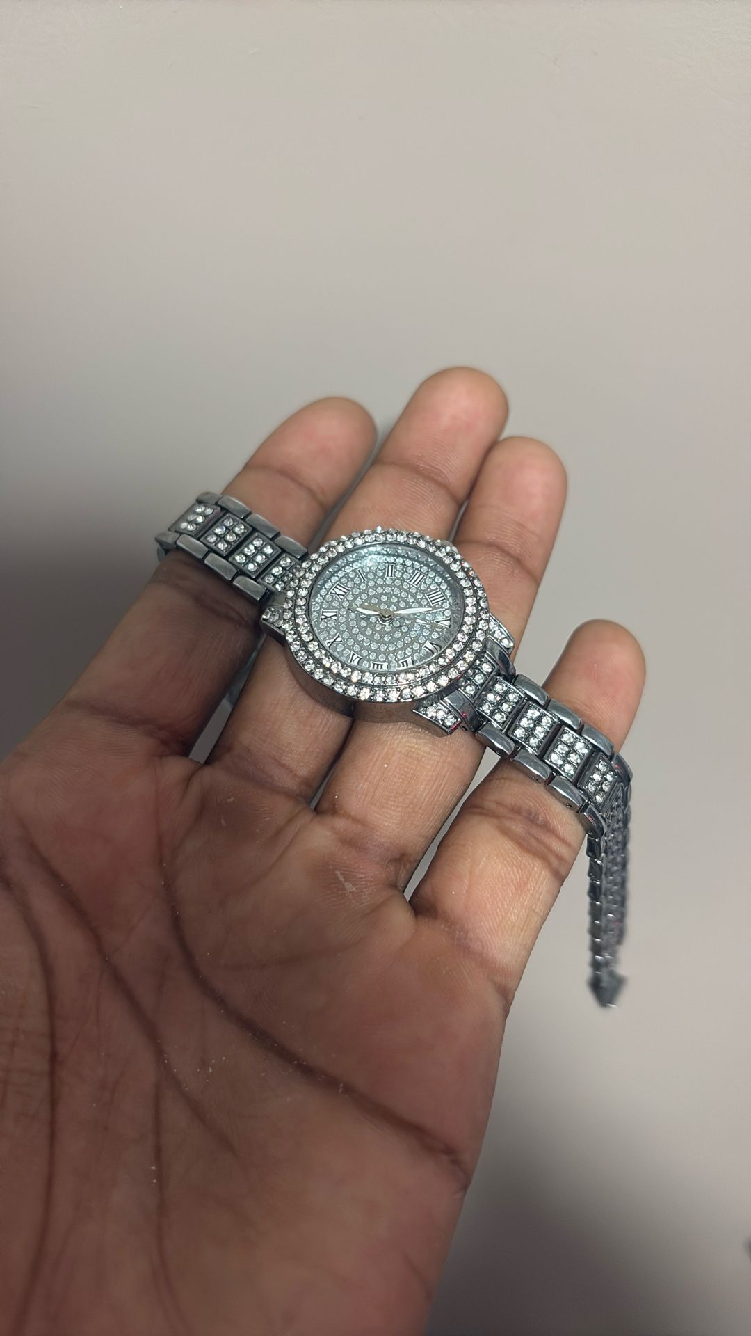 Silver Diamond Studded Dress Watch