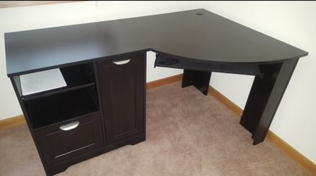 Espresso color L-Shaped Corner Desk with Keyboard Tray