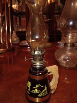 Oil Lamp Vintage 5 " Base Tall 9" Tall With Glass