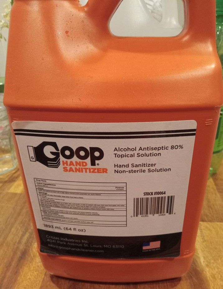 64 ounce Goop hand sanitizer.