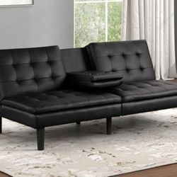 Brand New Black Leather Futon Sofa Sleeper 
