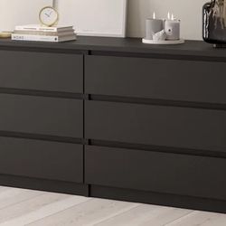 Black 6 Drawer Double Dresser