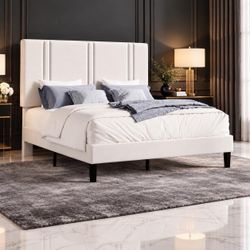 Queen Size White Velvet Bed Frame.
