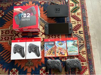 Nintendo Switch 2 Bundle, Like New, 2 Pro Controllers, Zelda + Mario Kart and more