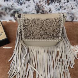 Gray Montana West Leather Fringe Crossbody