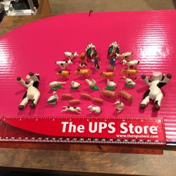 1980s, Two Happy Cows 3”, Farm Animals Figures Playset with Farmers Learning Figurines Set