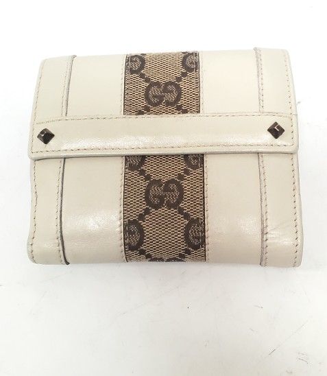 Gucci Vintage Wallet Bifold Leather Cream GG Logo