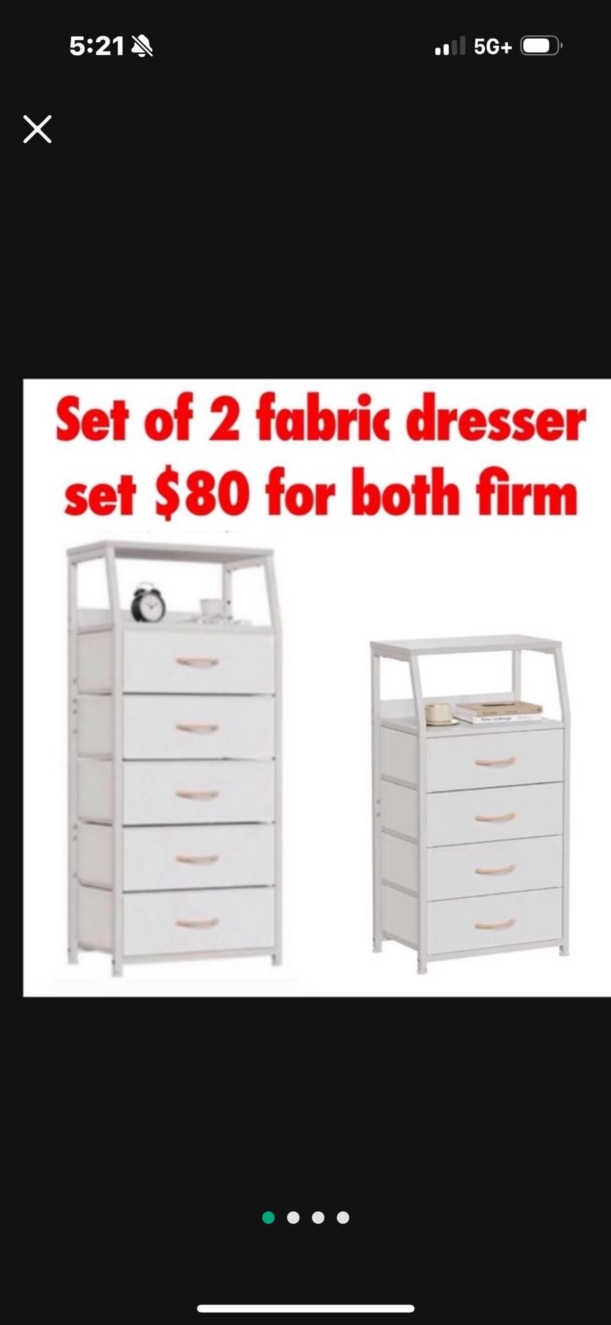 New in box both fabric drawers 1 is 5 drawer the other is 4 drawer see pics for description $80 for both firm no lower cash only pick up east Palmdale