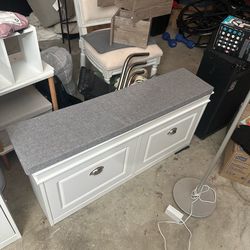 Shoe Storage Bench (2 Drawer) – White w/ Cushion – Moving Sale