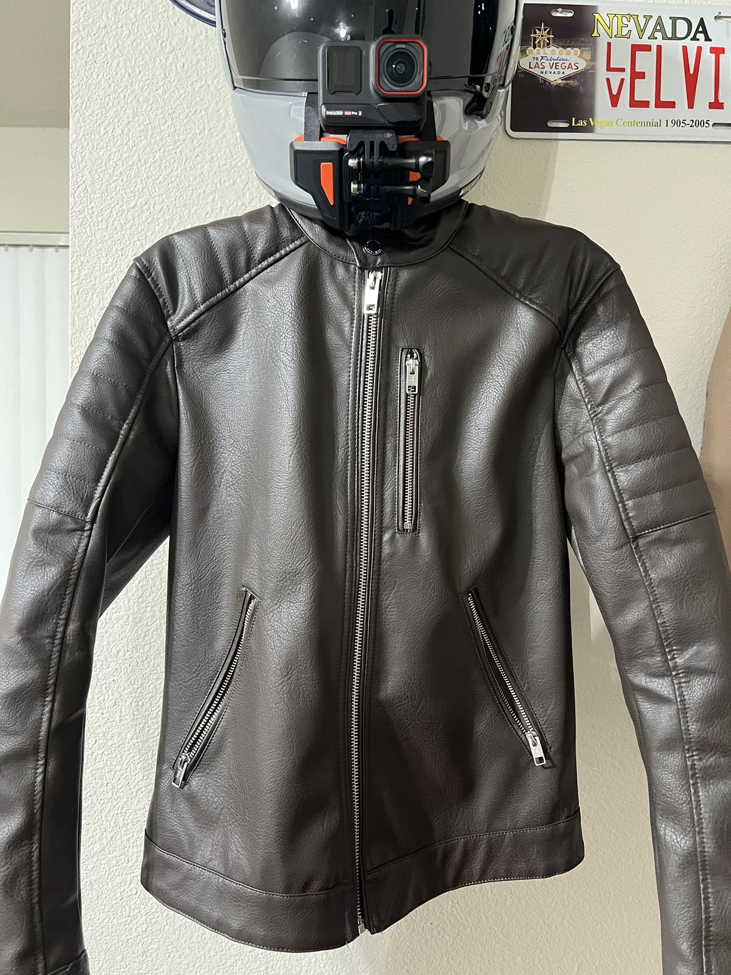 Brown Faux Leather Jacket Café Style