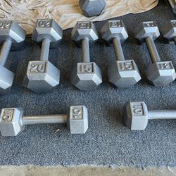 Set of dumbbell weights 20,15,12,10 lbs