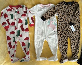 NEW Bundle of 3 Coverall Footed Pajamas (Toddler Girl)
